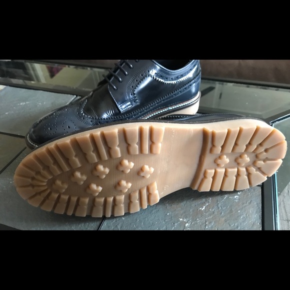 Wingtips Blue Black Brogues Italian Leather  Prada Made in ?? ITALY